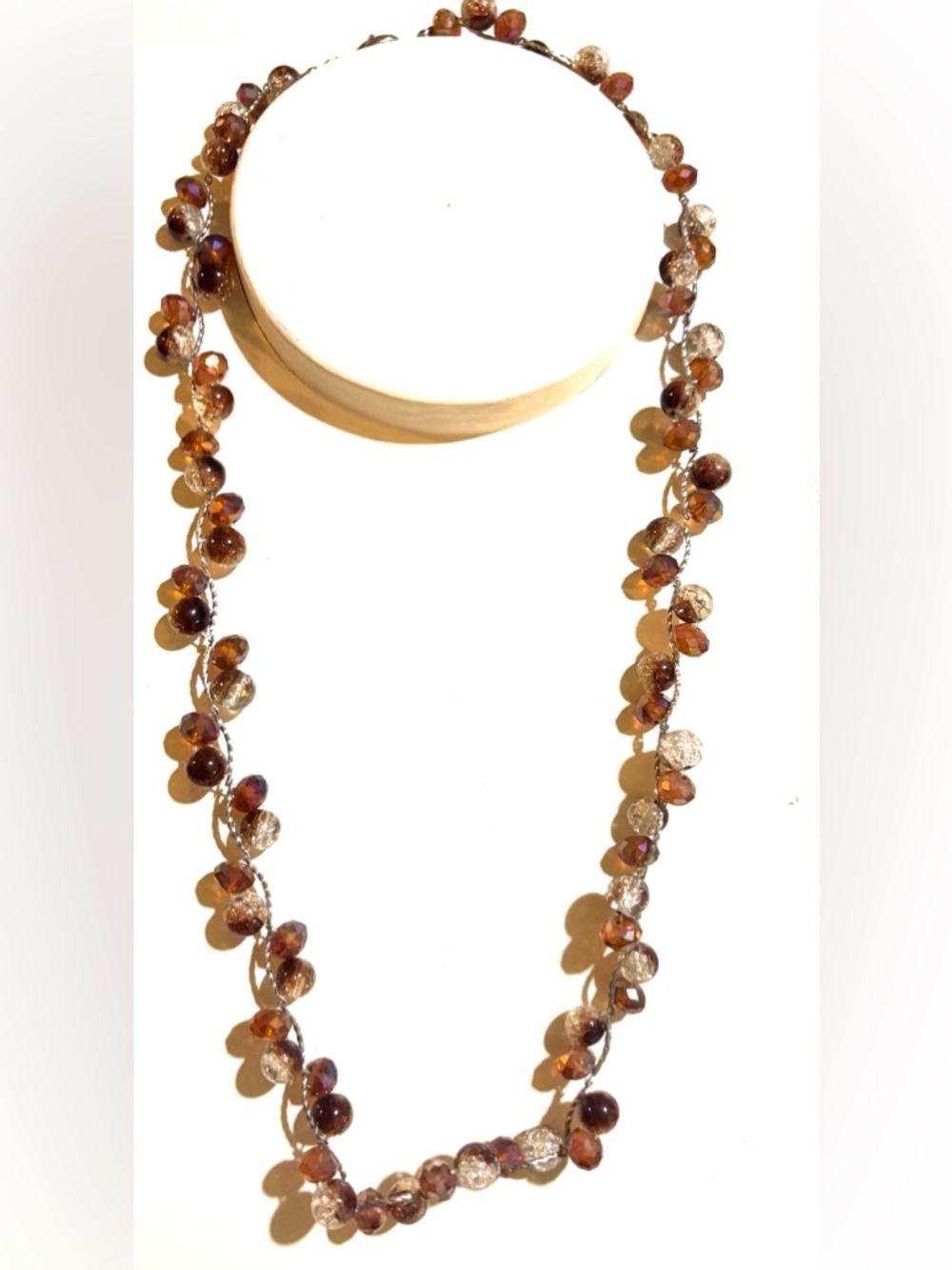 Sparkling Brown and Gold Glass Bead Necklace for Women